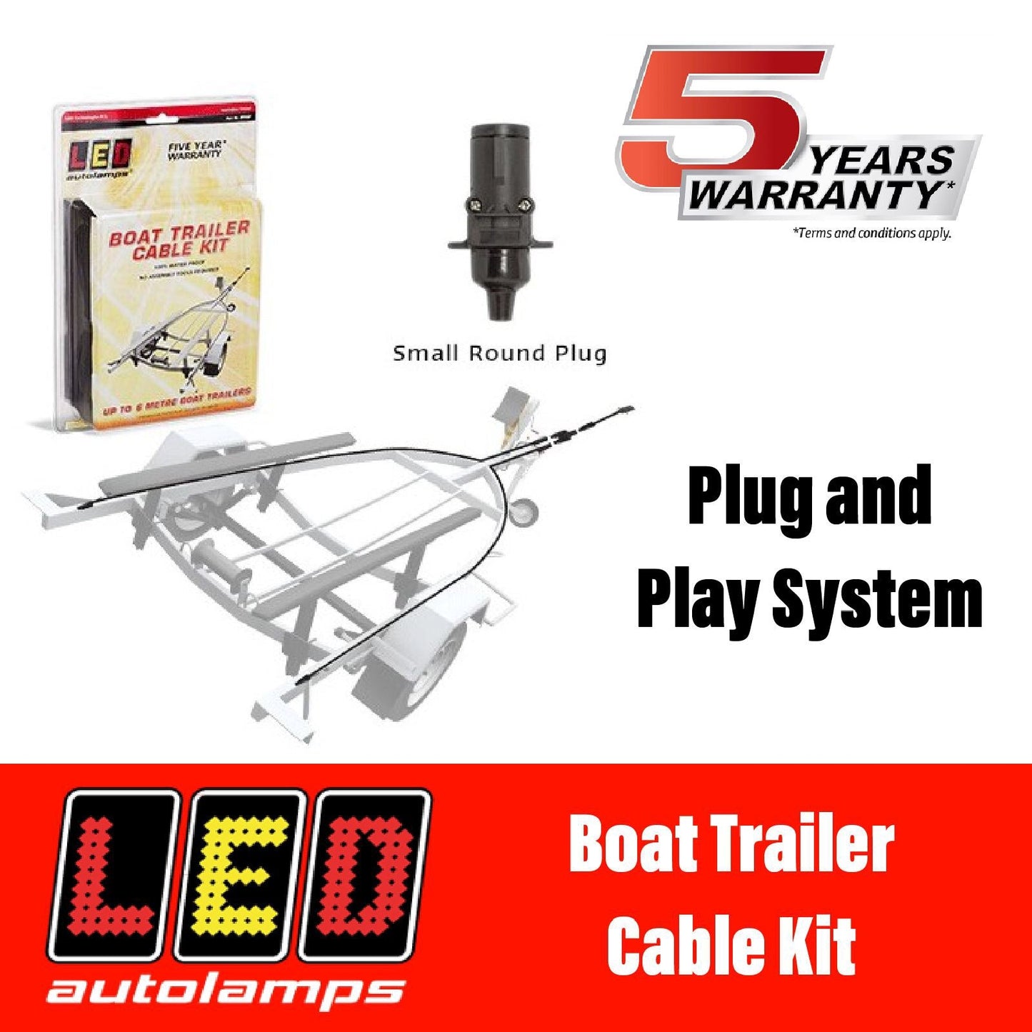 LED AUTOLAMPS PLUG IN 8 METRE Cable Kit Small Round Plug