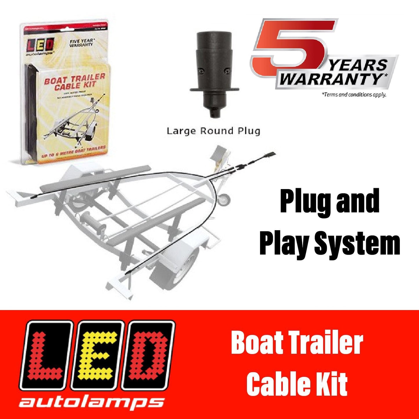LED AUTOLAMPS PLUG IN 6 METRE Cable Kit Large Round Plug