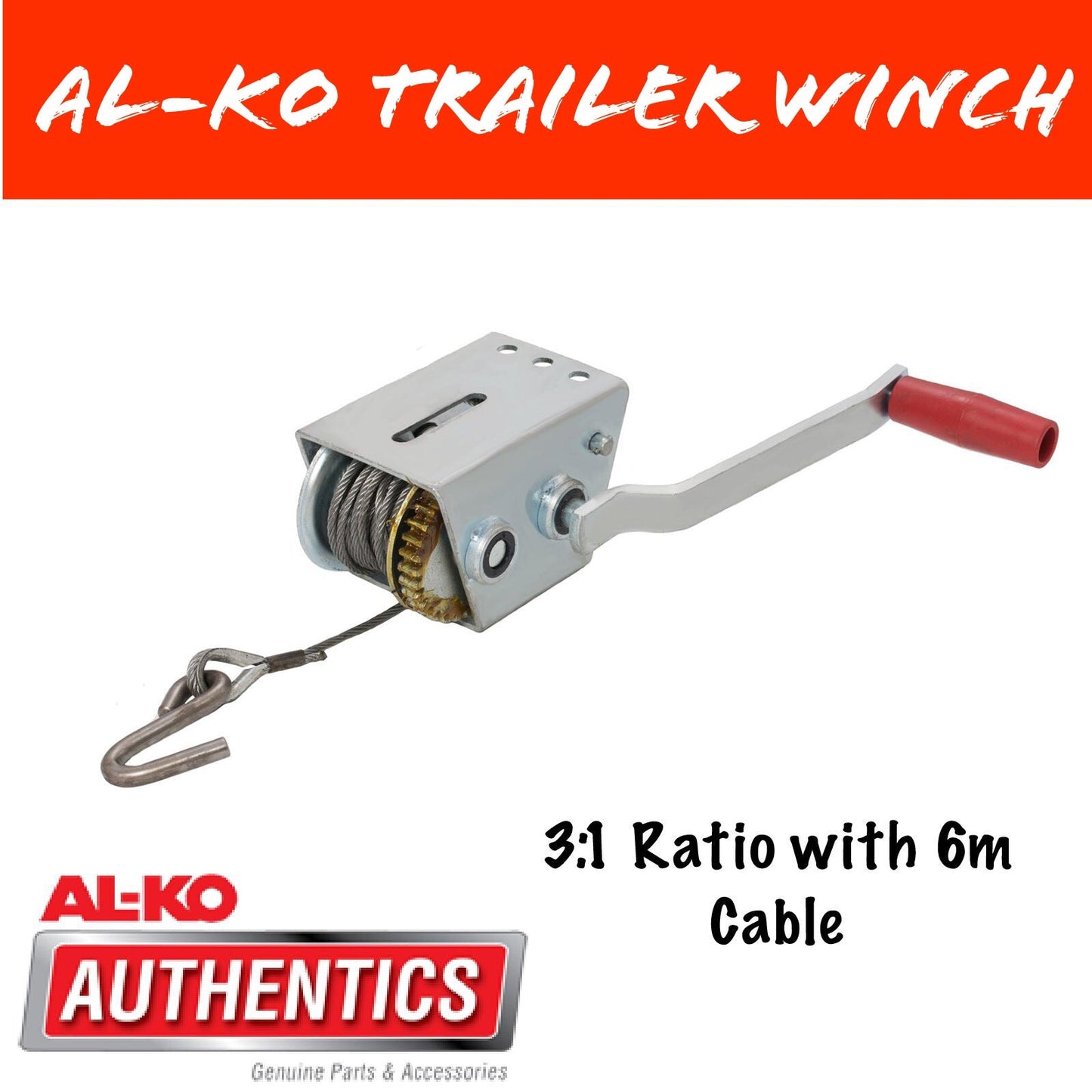 AL-KO 3:1 HAND WINCH With Wire Cable and S/S Hook