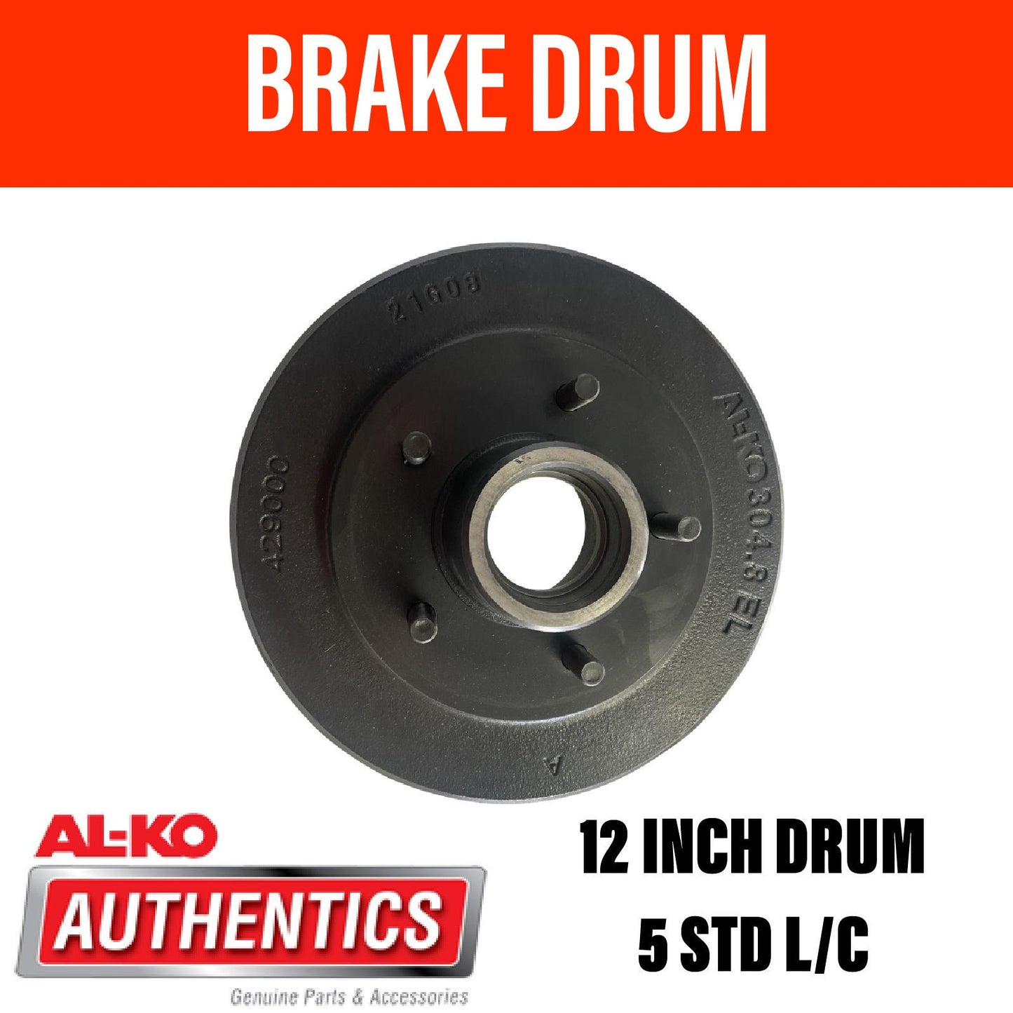 AL-KO 12 Inch 5 Stud Brake Drum Suit 2T Bearings