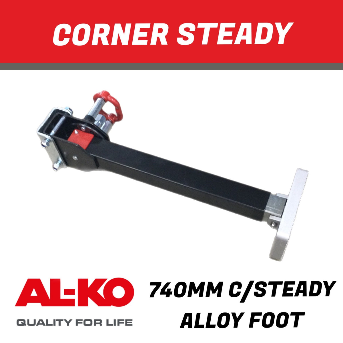 AL-KO 740mm Drop-Down Corner Steady – Black E-Coat with Aluminium Foot