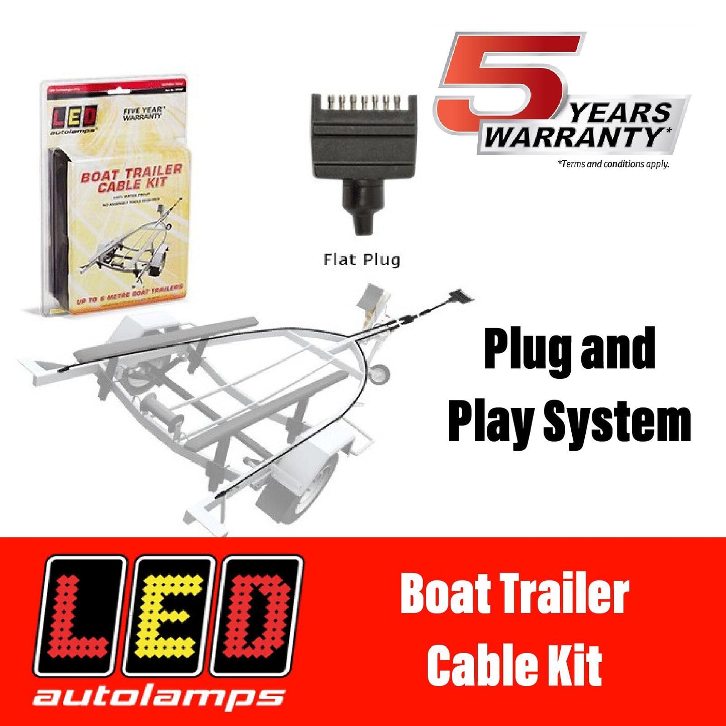LED AUTOLAMPS PLUG IN 8 METRE Cable Kit Flat Plug