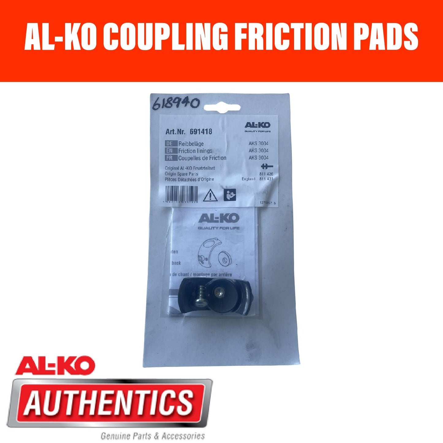 AL-KO AKS 3004 Front & Back Friction Lining Set