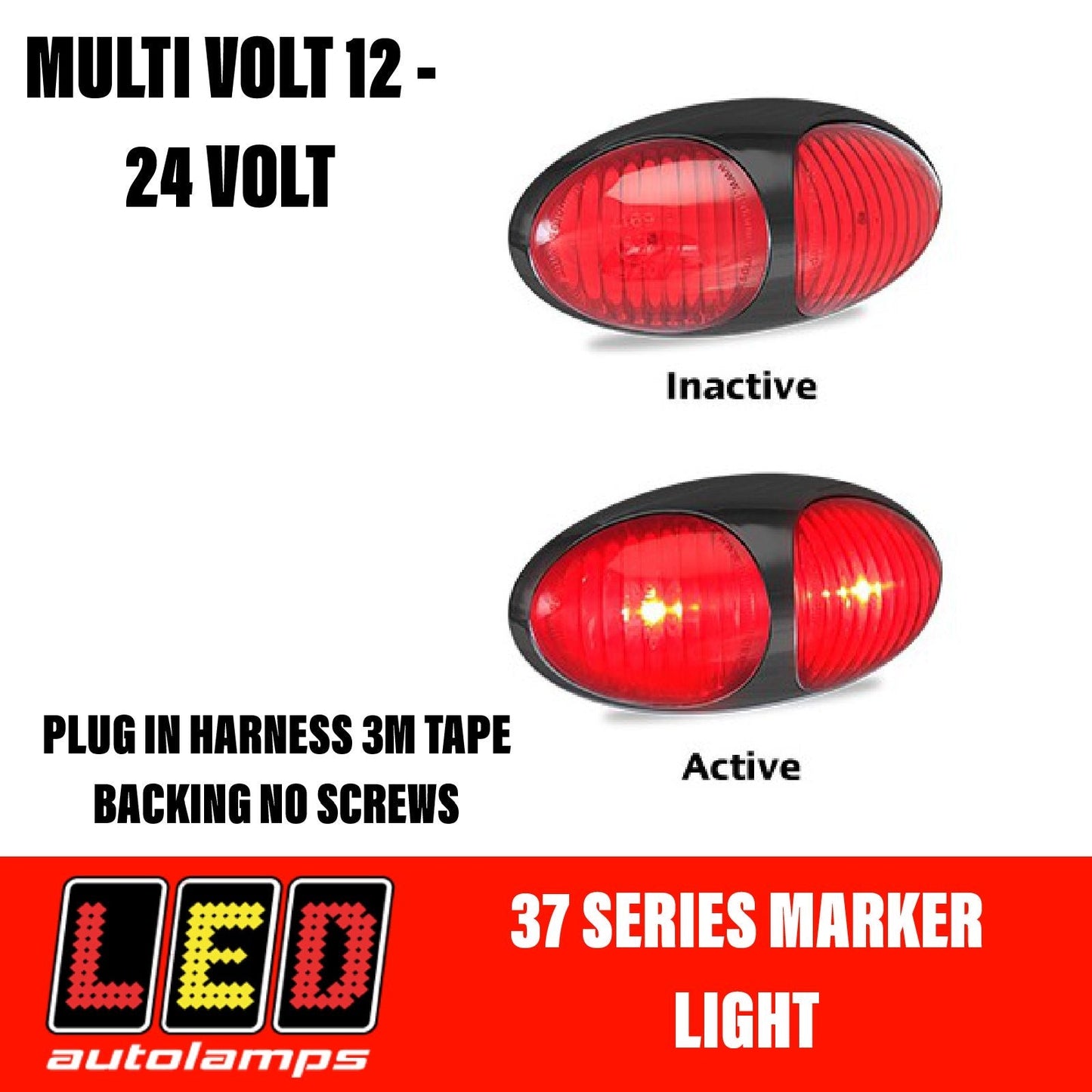 LED AUTOLAMPS Red Marker Lamp Easy Fit 3M Tape 5 Year Warranty