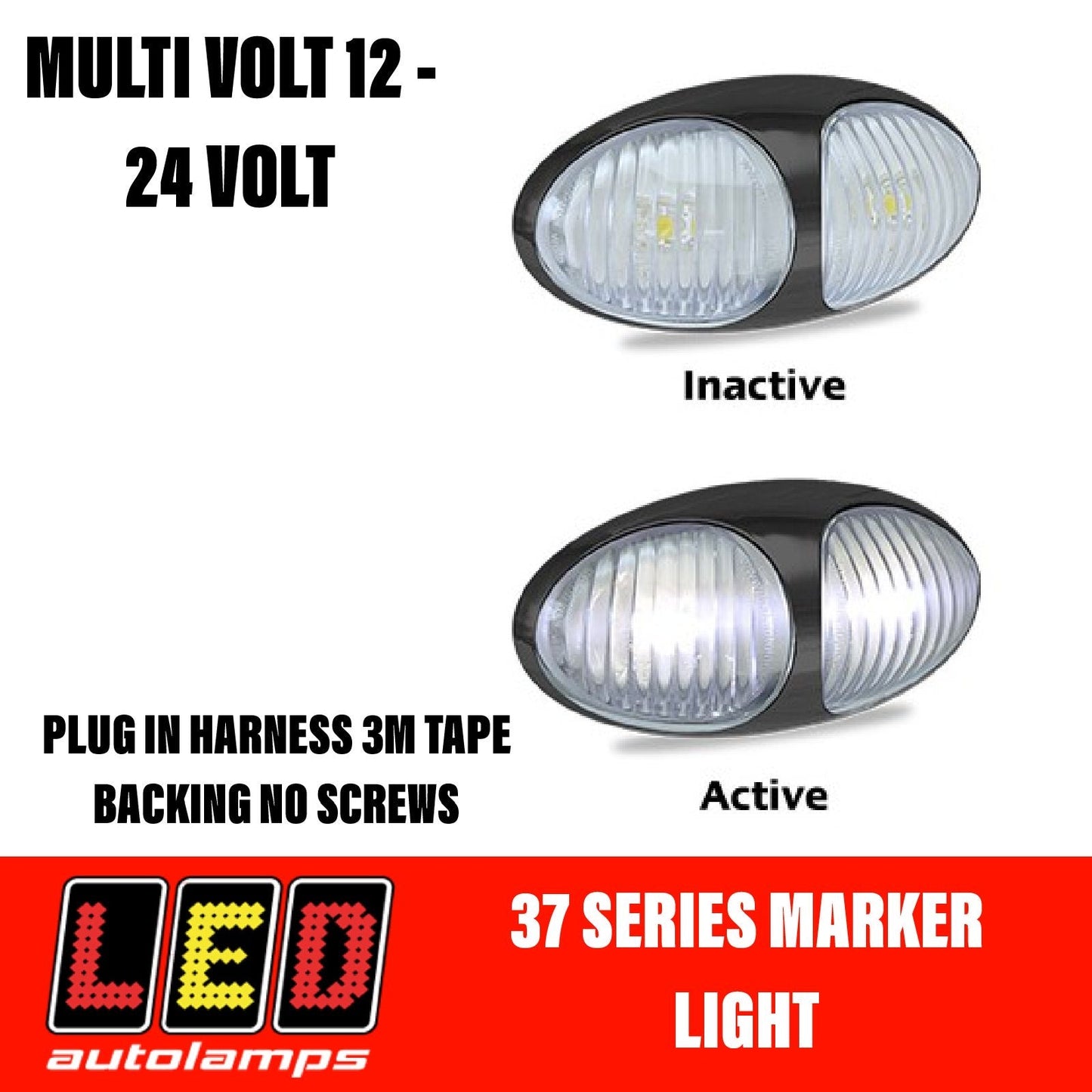 LED AUTOLAMPS White Marker Lamp Easy Fit 3M Tape 5 Year Warranty