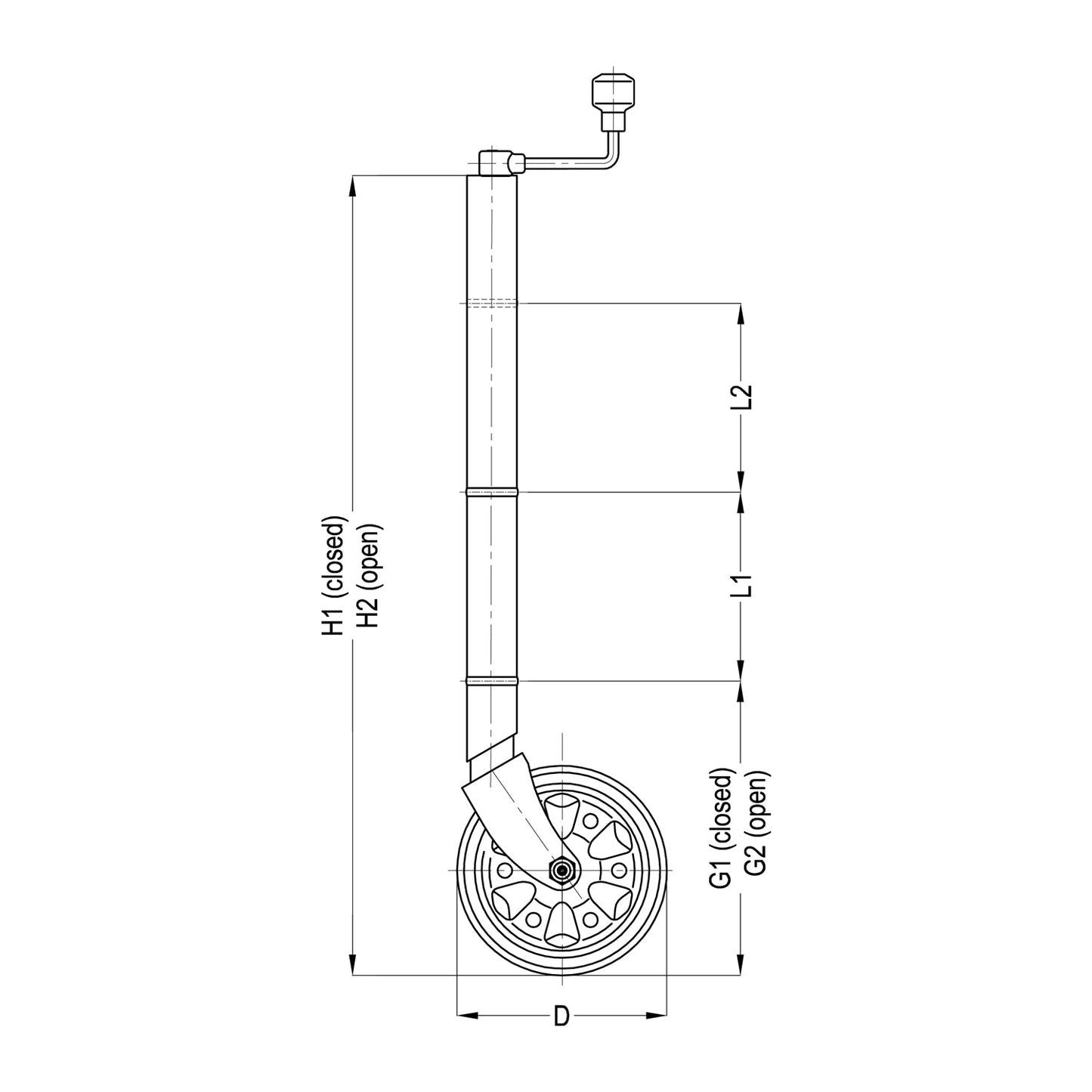 AL-KO 8 INCH PREMIUM Swing Up Jockey Wheel